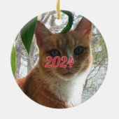 Vrolijke kerstkat | dubbelzijdig keramisch ornament (Achterkant)