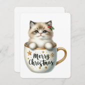 Vrolijke kerstkat in een Mok - Kerst Feestdagenkaart (Voorkant / Achterkant)