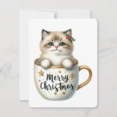 Vrolijke kerstkat in een Mok - Kerst Feestdagenkaart (Voorkant)