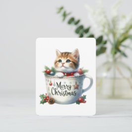 Vrolijke kerstkat in een Mok - Kerst Feestdagenkaart