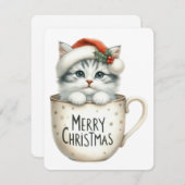 Vrolijke kerstkat in een Mok - Kerst Feestdagenkaart (Voorkant / Achterkant)