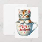 Vrolijke kerstkat in een Mok - Kerst Feestdagenkaart (Voorkant / Achterkant)