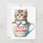 Vrolijke kerstkat in een Mok - Kerst Feestdagenkaart (Voorkant)