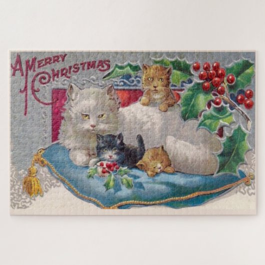 Vrolijke Kerstkat Kittens Legpuzzel (Horizontaal)