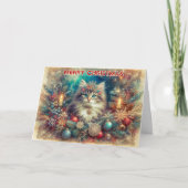  vrolijke kerstkat met de Schrift Feestdagen Kaart (Voorkant)