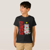 Vrolijke Kerstkat met Kerstverlichting T-shirt (Voorkant volledig)