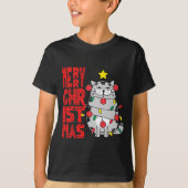 Vrolijke Kerstkat met Kerstverlichting T-shirt (Voorkant)