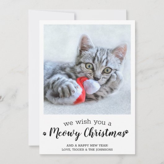 Vrolijke Kerstkat Moderne Huisdier Foto 2025 Kalen Feestdagenkaart (Voorkant)