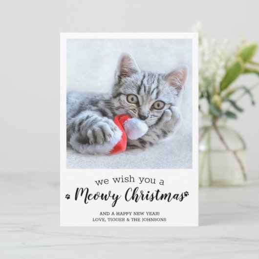 Vrolijke Kerstkat Moderne Huisdier Foto 2025 Kalen Feestdagenkaart (Staand voorkant)