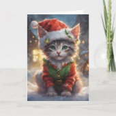 Vrolijke Kerstkat, Santa Kitten, Vakantie Huisdier Feestdagen Kaart (Voorkant)