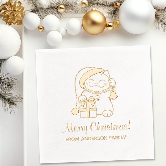 Vrolijke kerstkat van familie folie servetten