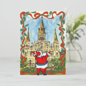 Vrolijke Kerstkathedraal Santa Feestdagenkaart (Staand voorkant)
