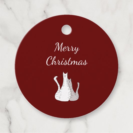 Vrolijke Kerstkatten Elegant Script Rood Bedankjes Labels (Voorkant)