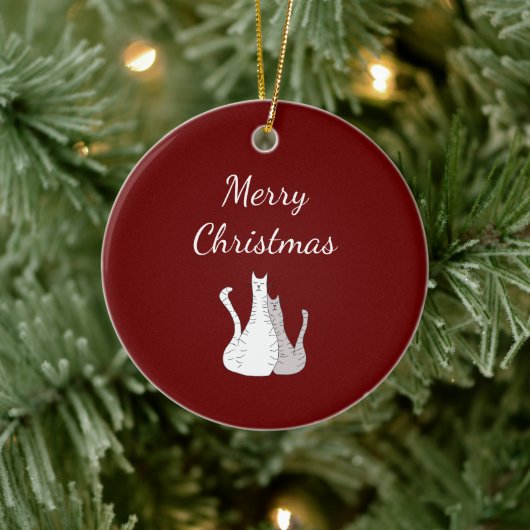 Vrolijke Kerstkatten Elegant Script Rood Keramisch Ornament (Boom)