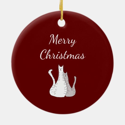 Vrolijke Kerstkatten Elegant Script Rood Keramisch Ornament (Achterkant)