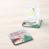 Vrolijke kerstkerk en kerstboom in de sneeuw bier onderzetter (Rechterzijde)