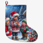 Vrolijke kerstkinderen grote kerstsok (Voorkant)