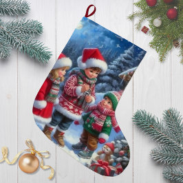 Vrolijke kerstkinderen grote kerstsok