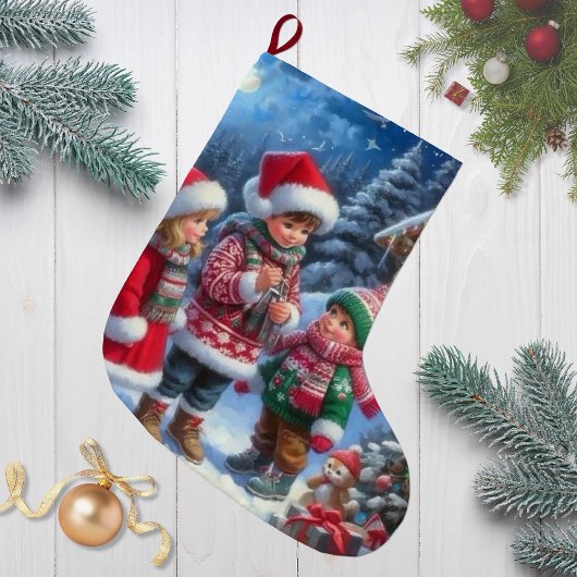 Vrolijke kerstkinderen grote kerstsok