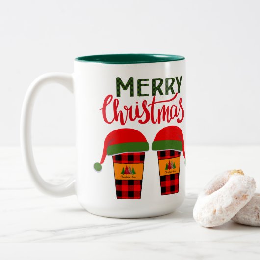 Vrolijke kerstkleding tweekleurige koffiemok (Met donut)