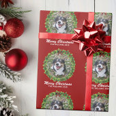 Vrolijke Kerstkrans Custom Dog Foto Rood Cadeaupapier