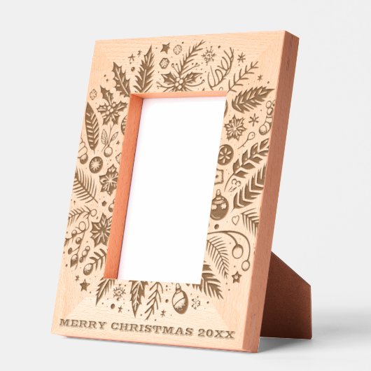 Vrolijke Kerstkrans en datum Familiefoto Gegraveerde Lijstjes (Links)