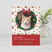 Vrolijke Kerstkrans en Holly Custom Pet Foto Feestdagenkaart (Staand voorkant)
