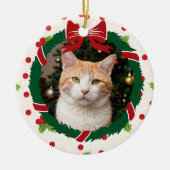 Vrolijke Kerstkrans en Holly Custom Pet Foto Keramisch Ornament (Voorkant)