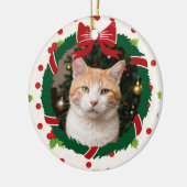 Vrolijke Kerstkrans en Holly Custom Pet Foto Keramisch Ornament (Links)