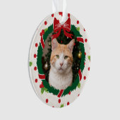 Vrolijke Kerstkrans en Holly Custom Pet Foto Ornament (voorkant)