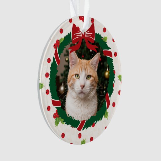 Vrolijke Kerstkrans en Holly Custom Pet Foto Ornament (voorkant)