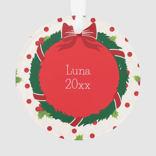 Vrolijke Kerstkrans en Holly Custom Pet Foto Ornament (achterkant)