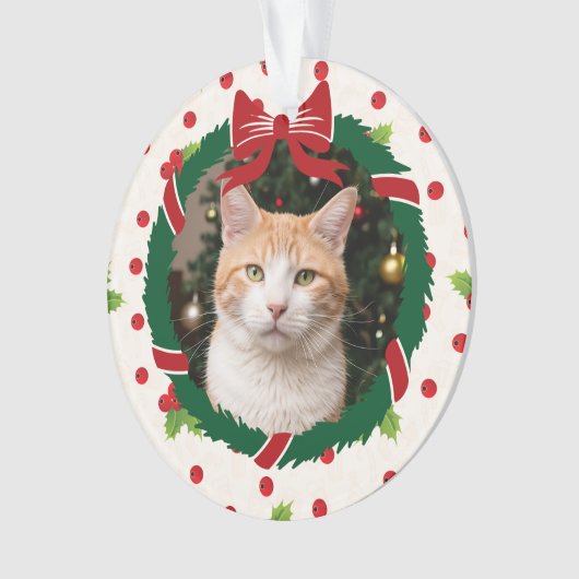 Vrolijke Kerstkrans en Holly Custom Pet Foto Ornament (voorkant)