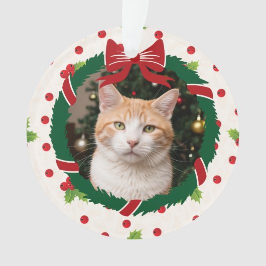 Vrolijke Kerstkrans en Holly Custom Pet Foto Ornament (voorkant)
