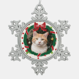 Vrolijke Kerstkrans en Holly Custom Pet Foto Tin Sneeuwvlok Ornament