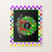 Vrolijke Kerstkrans Gepersonaliseerd Kleurrijk Legpuzzel (Verticaal)