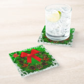Vrolijke kerstkrans glazen onderzetter (Schuin)