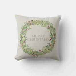 Vrolijke Kerstkrans grijze jute Kussen