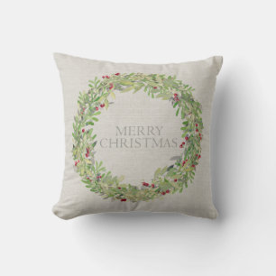 Vrolijke Kerstkrans grijze jute Kussen