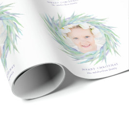 Vrolijke Kerstkrans met naam en foto Cadeaupapier