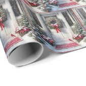 Vrolijke kerstkrans op de huisdeur cadeaupapier (Rol Hoek)