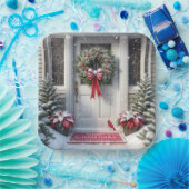 Vrolijke kerstkrans op de huisdeur papieren bordje (Feest)