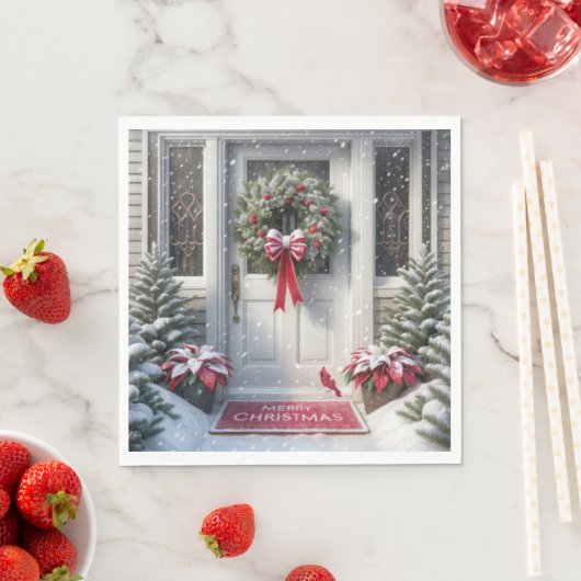 Vrolijke kerstkrans op de huisdeur servet (Insitu)