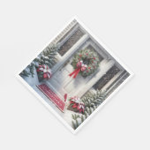 Vrolijke kerstkrans op de huisdeur servet (Hoek)