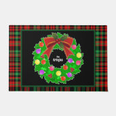 Vrolijke Kerstkrans Personaliseer Rood Groen Plakk Deurmat (Voorkant)