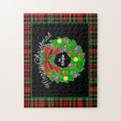 Vrolijke Kerstkrans Personaliseer Rood Groen Plakk Legpuzzel (Verticaal)