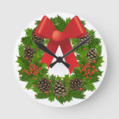 Vrolijke kerstkrans ronde klok (Voorkant)