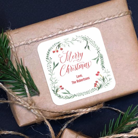Vrolijke kerstlabels, cadeau Labels, vakantie trak Vierkante Sticker