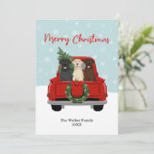 Vrolijke kerstlabradors rode kersttruck feestdagenkaart (Staand voorkant)