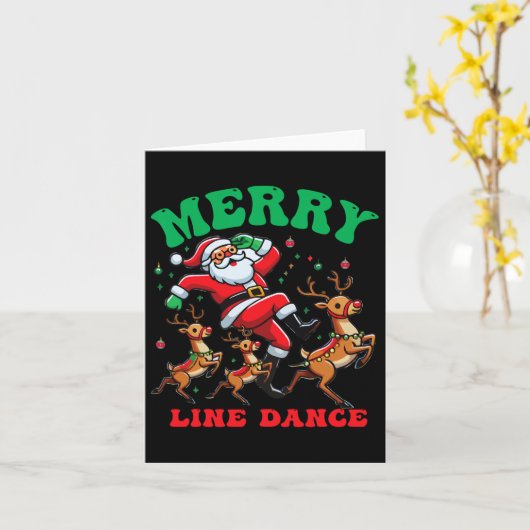 Vrolijke kerstlijn danslijn dansen en kerstman kaart (Gele Bloem)
